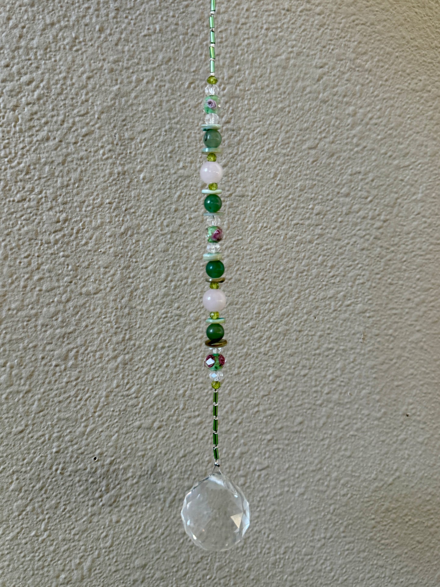 Reiki Infused Sun Catcher with Rose Quartz and Green Aventurine
