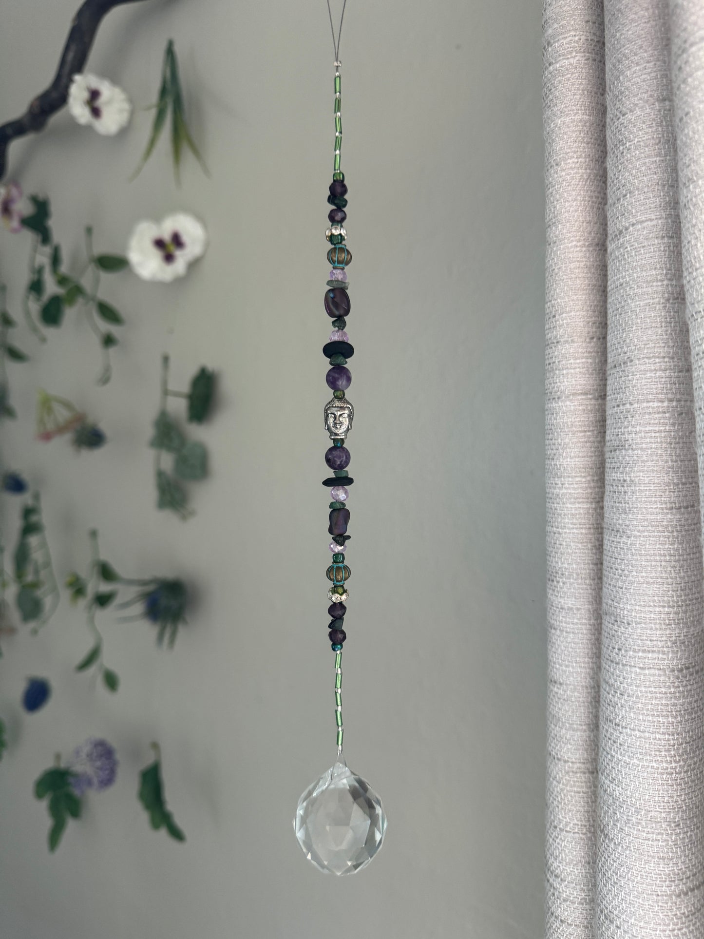 Buddha Head Sun Catcher with Emerald