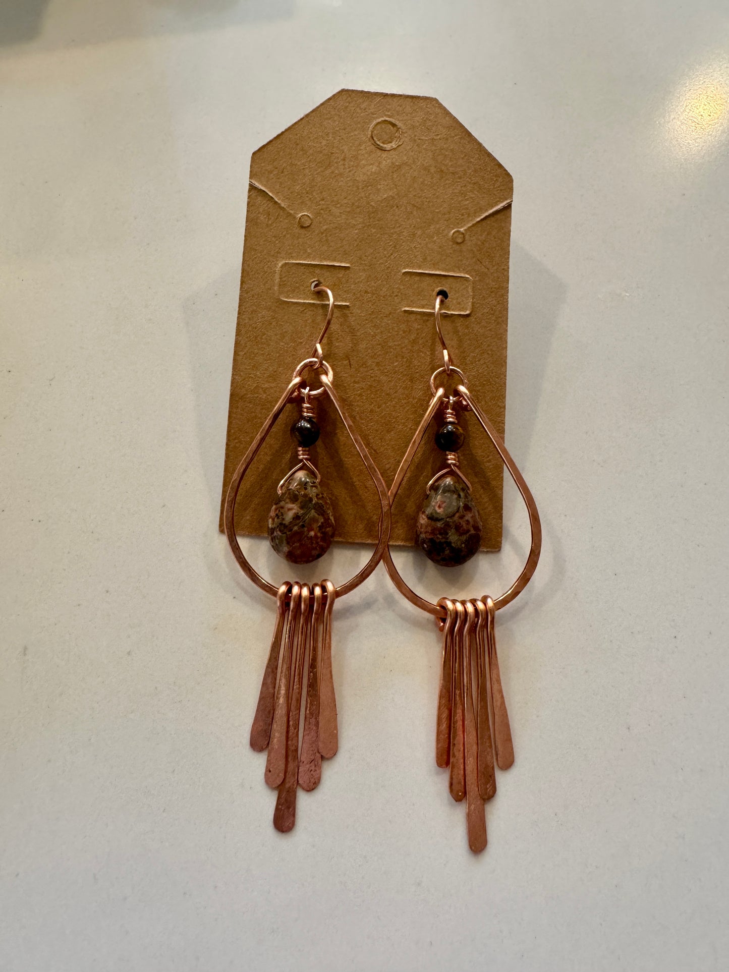 Leopard Jasper & Tiger’s Eye Copper Fringe Earrings