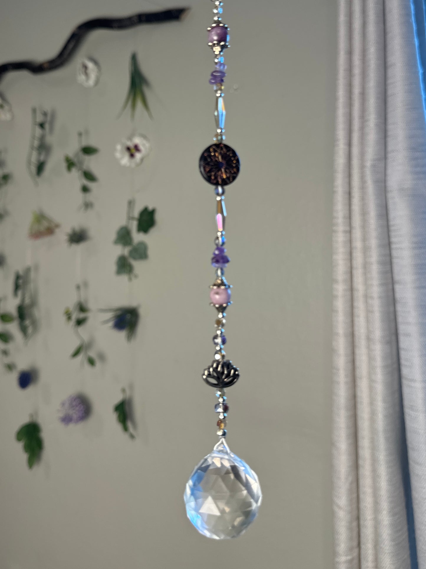 Reiki Infused Lepidolite & Amethyst Sun Catcher with Lotus