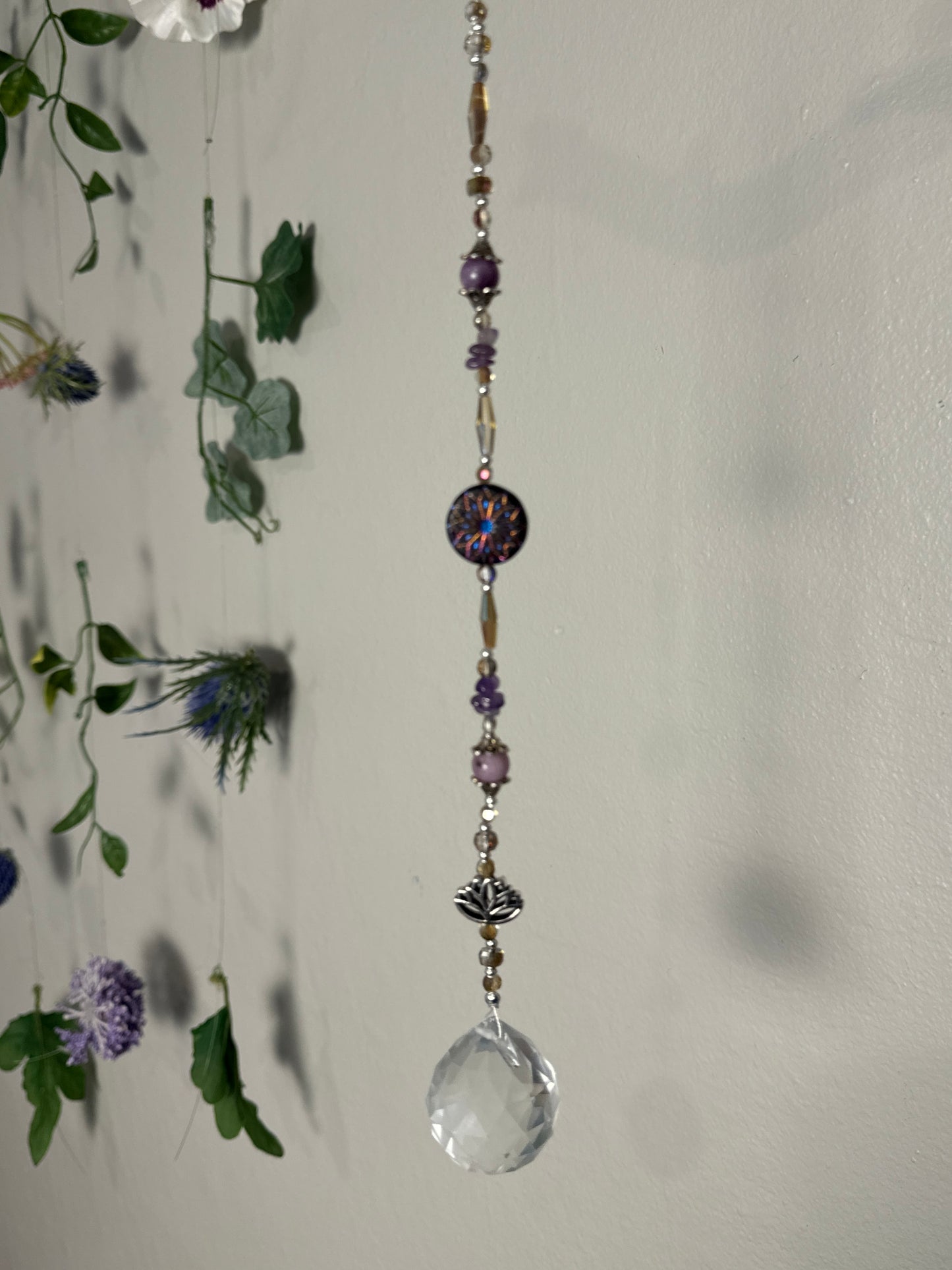 Reiki Infused Lepidolite & Amethyst Sun Catcher with Lotus