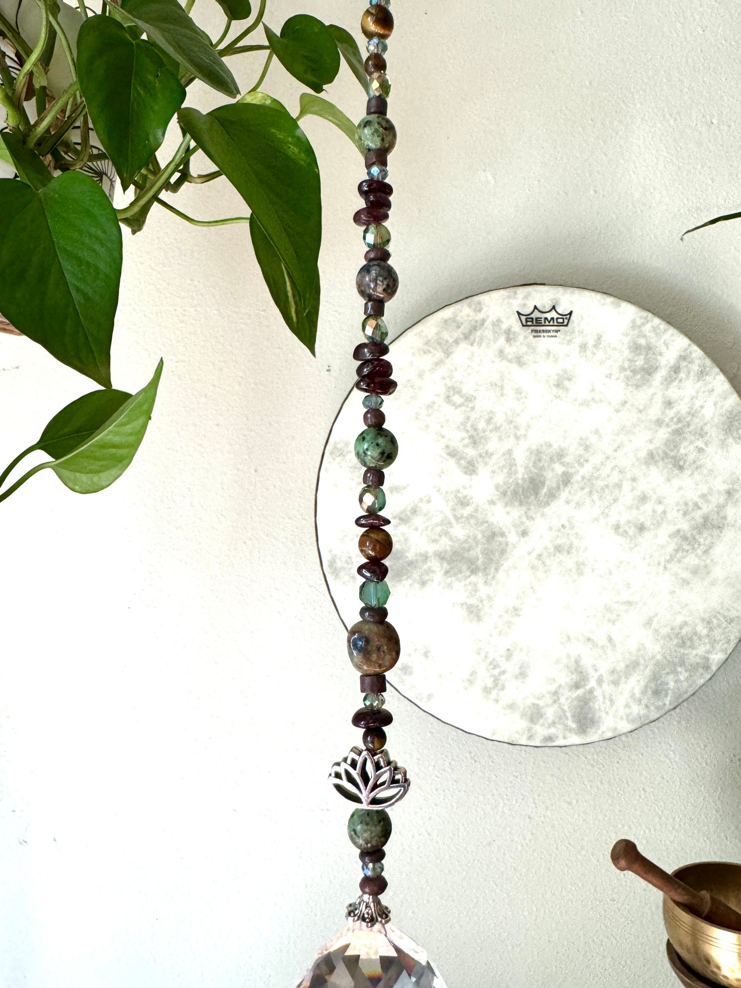 African Turquoise Jasper, Garnet & Tiger's Eye Suncatcher