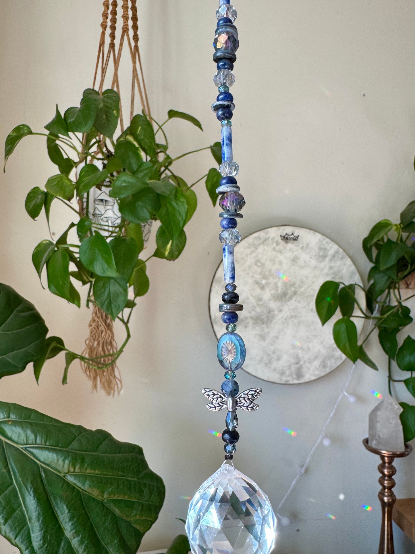 Sodalite & Dragonfly Prism Sun Catcher -Reiki Infused