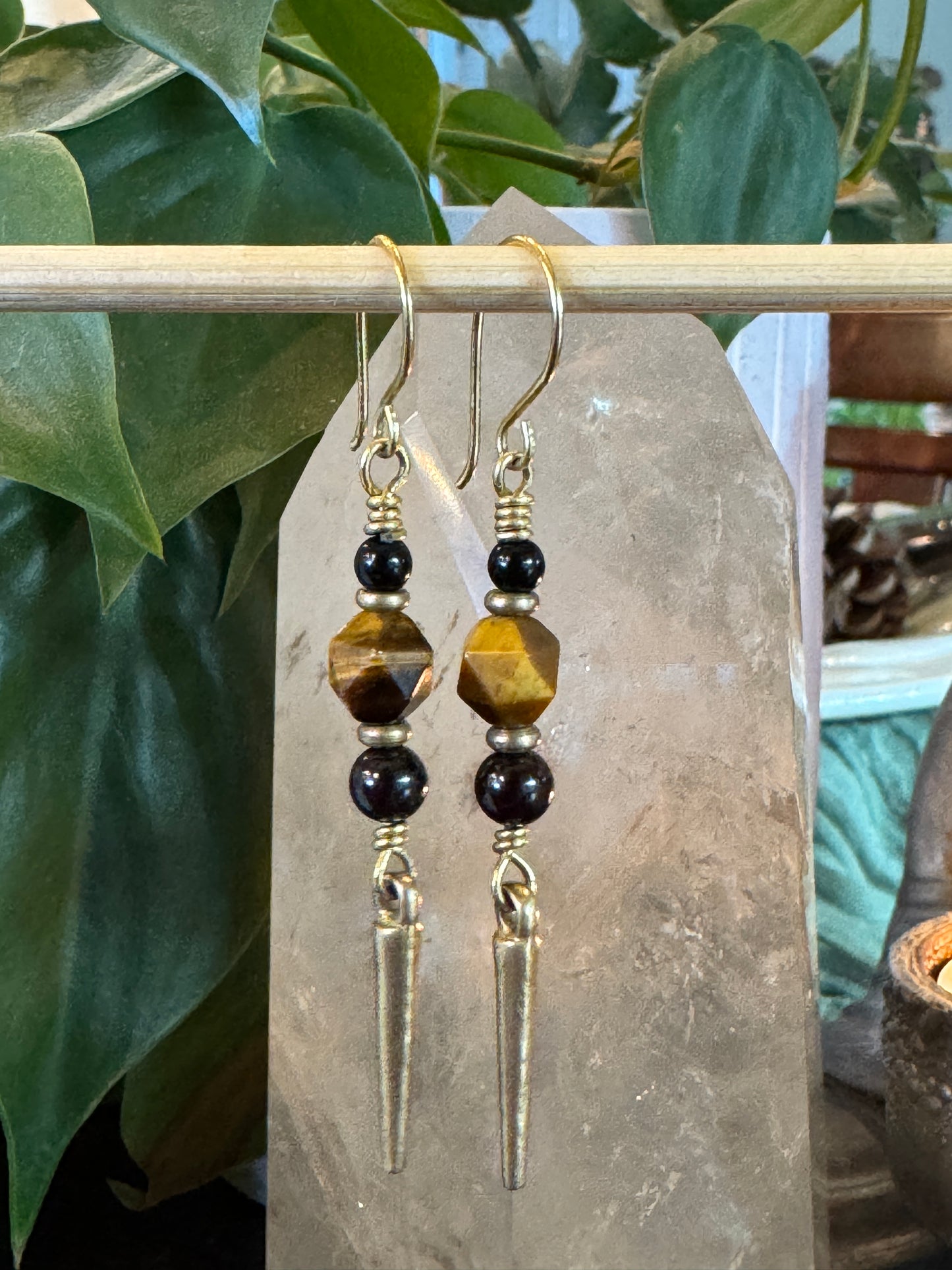 Garnet, Tiger’s Eye & Black Jasper Earrings