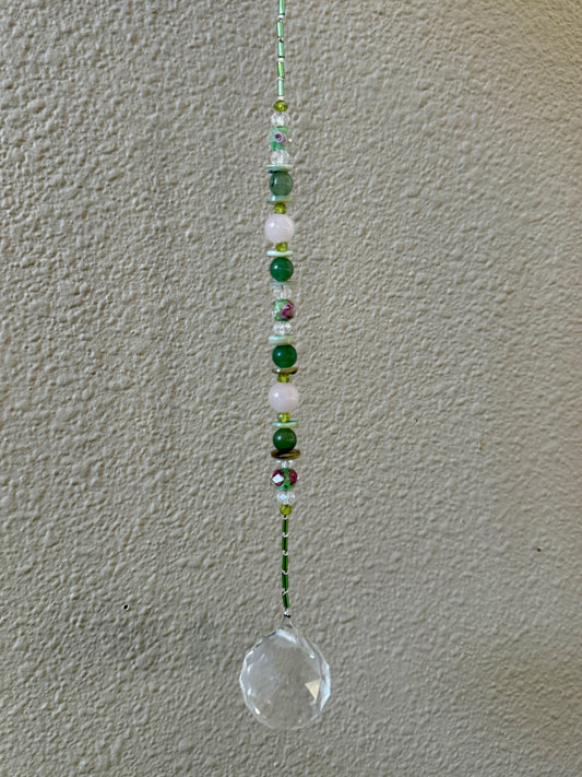 Reiki Infused Sun Catcher with Rose Quartz and Green Aventurine