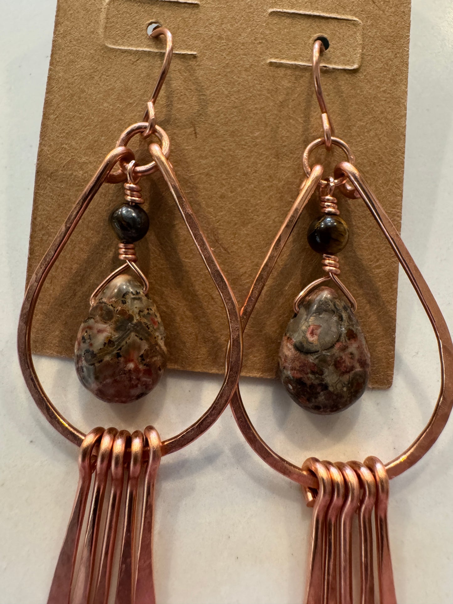 Leopard Jasper & Tiger’s Eye Copper Fringe Earrings