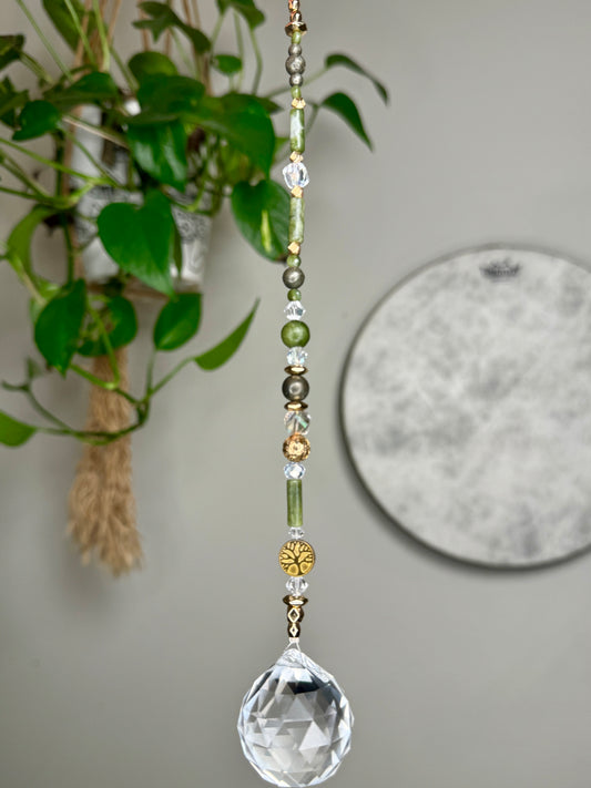 Prosperity and Abundance Jade and Pyrite Sun Catcher with Tree of Life