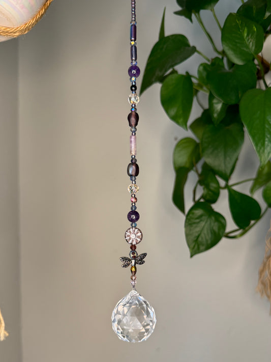 Reiki Infused Sun Catcher with Amethyst & Dragonfly