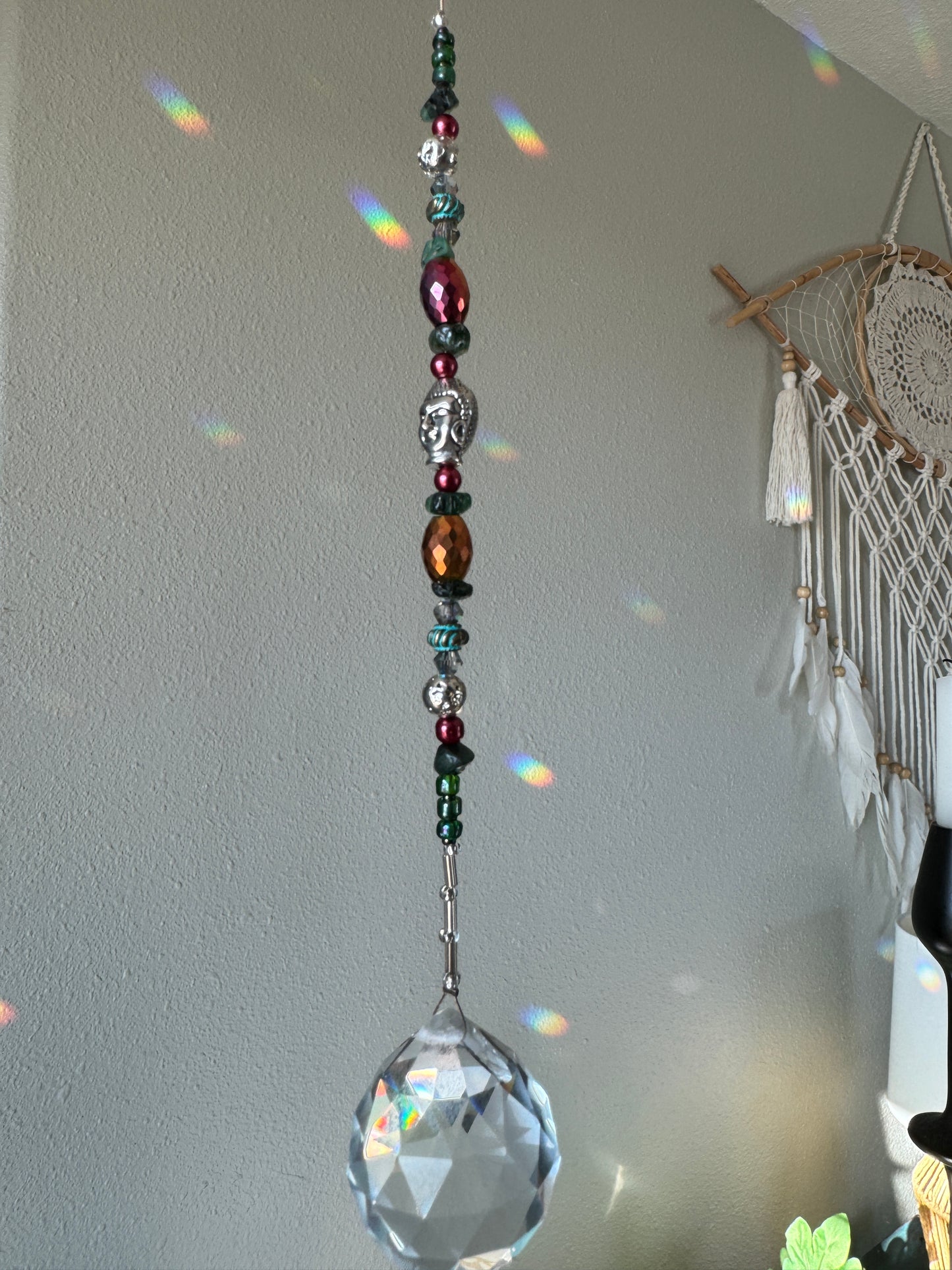 Buddha Head Sun Catcher with Emerald