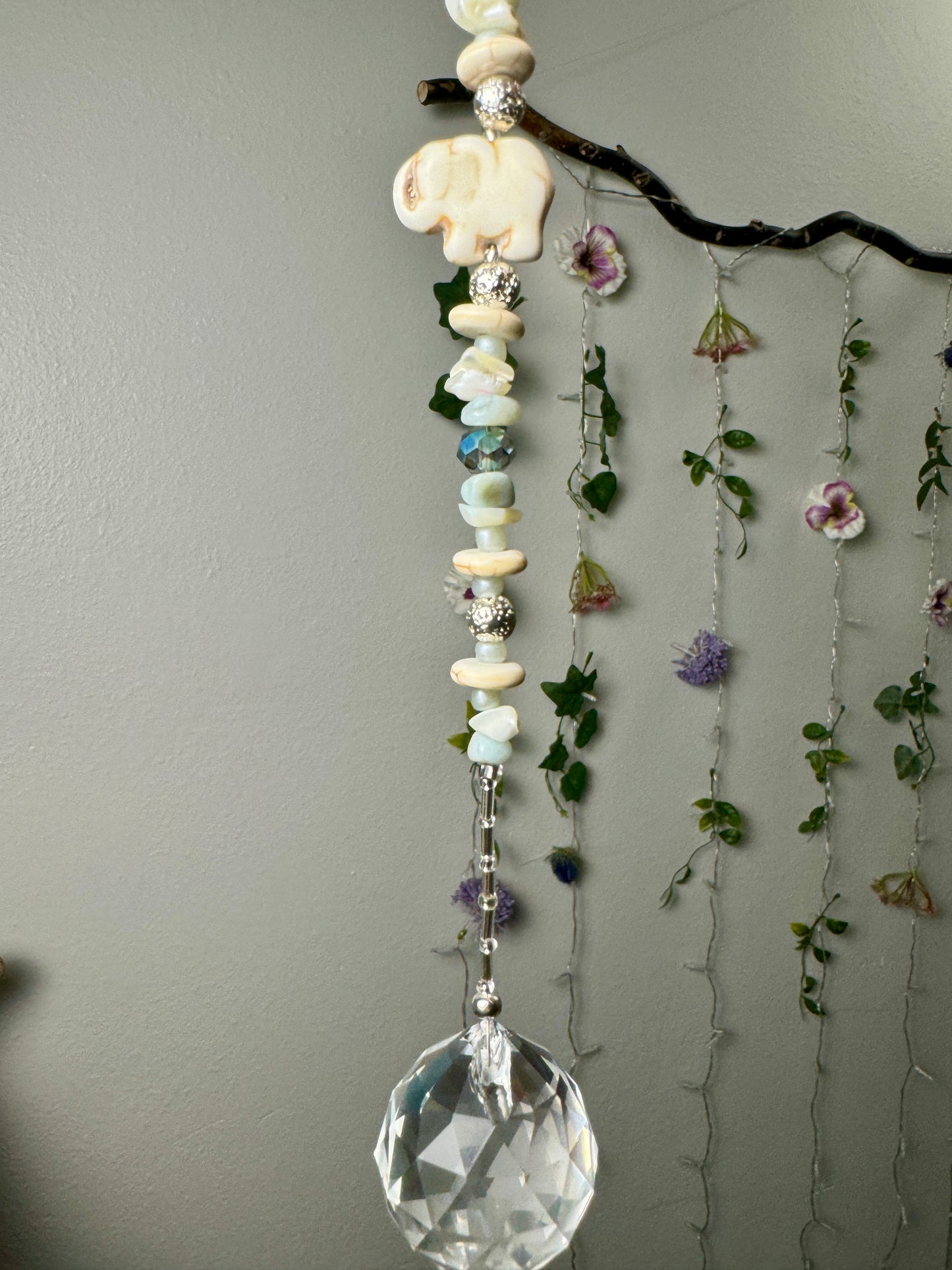 Elephant and Amazonite Sun Catcher - Reiki Infused