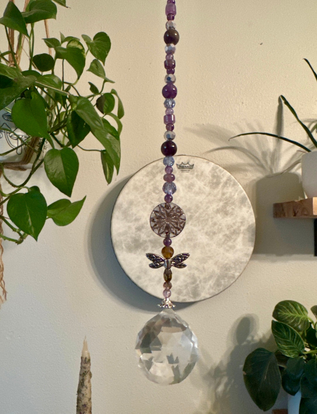 Reiki Infused Sun Catcher with Amethyst & Dragonfly
