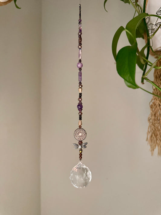 Reiki Infused Sun Catcher with Amethyst, Lepidolite & Dragonfly
