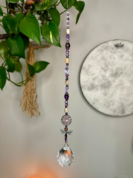 Reiki Infused Sun Catcher with Amethyst, Amazonite & Dragonfly