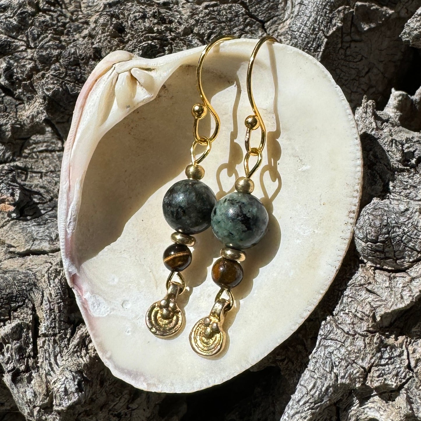 African Turquoise Jasper & Tiger's Eye with Spiral Charm