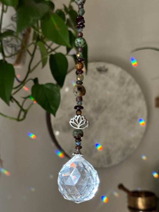 African Turquoise Jasper, Garnet & Tiger's Eye Suncatcher