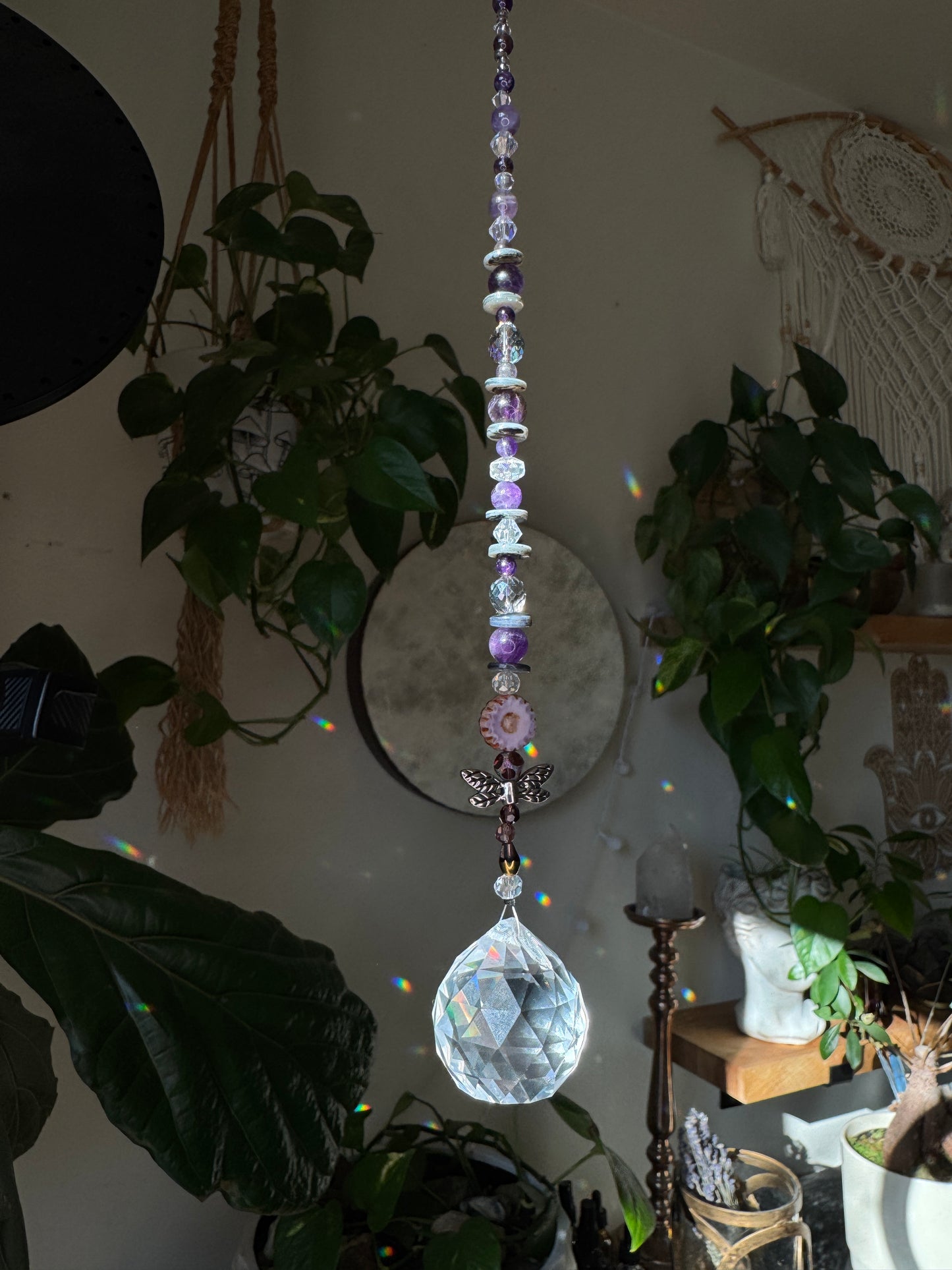 Reiki Infused Sun Catcher with Amethyst & Dragonfly