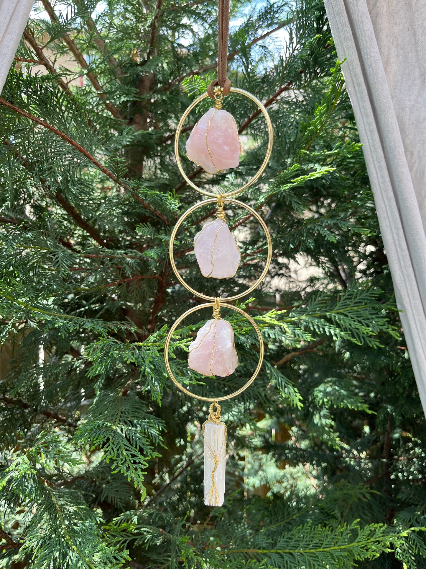 Rose Quartz and Selenite Hanging Art